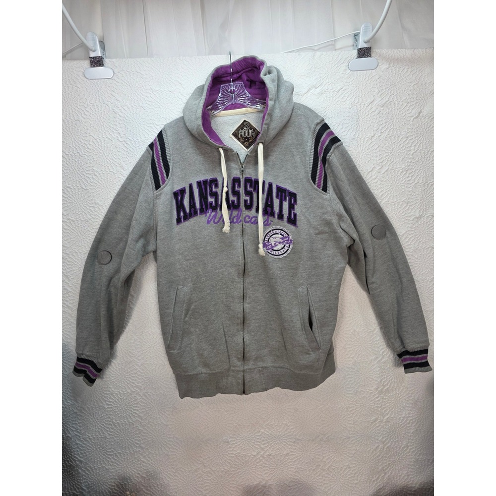 Vintage Kansas State Wildcats Full Zip Hoodie XL G-III Four Sports Gray Purple